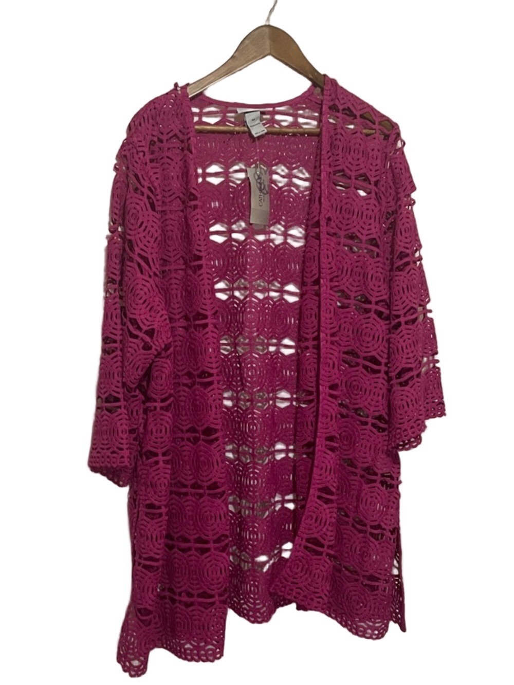 Catherines Fuchsia Crochet Open Cardigan/Swim Cover-up 3X